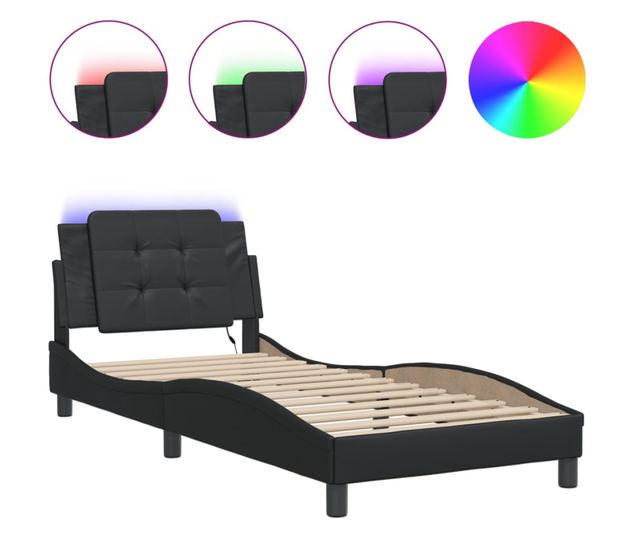 Рамка за легло с LED осветление, черна, 90x190 см, еко кожа