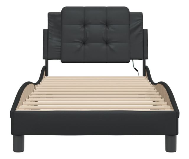 Рамка за легло с LED осветление, черна, 90x190 см, еко кожа