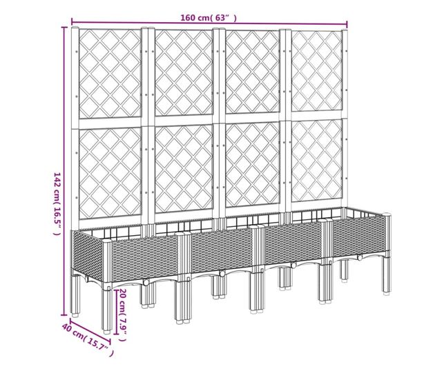 barna polipropilén rácsos kerti ültetőláda 160 x 40 x 142 cm