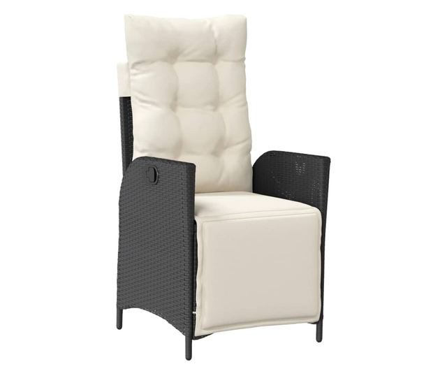 2 db fekete polyrattan dönthető kerti szék lábtartóval