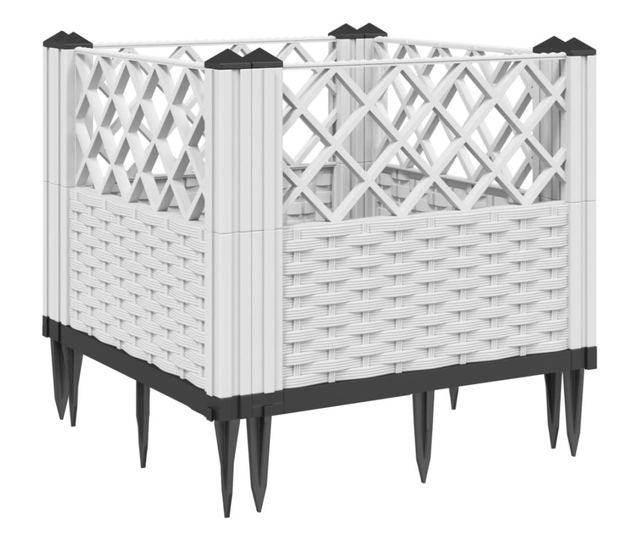 fehér polipropilén kerti virágláda cövekekkel 42,5x42,5x28,5 cm