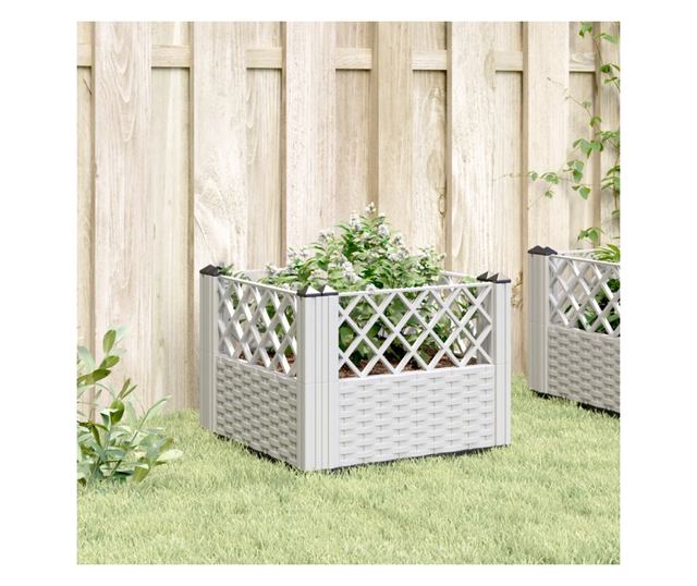 fehér polipropilén kerti virágláda cövekekkel 42,5x42,5x28,5 cm
