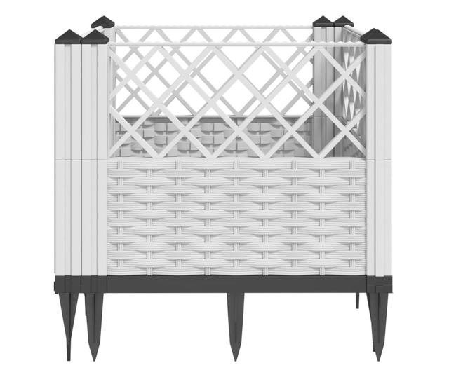 fehér polipropilén kerti virágláda cövekekkel 42,5x42,5x28,5 cm