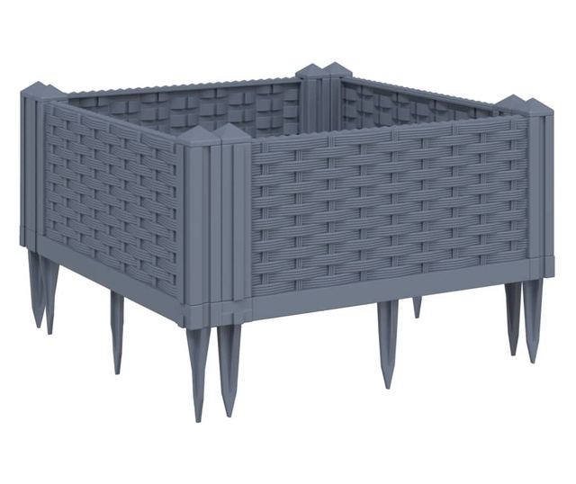 szürke PP kerti virágláda cövekekkel 42,5 x 42,5 x 28,5 cm