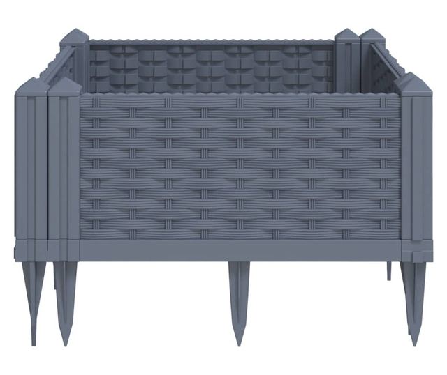 szürke PP kerti virágláda cövekekkel 42,5 x 42,5 x 28,5 cm