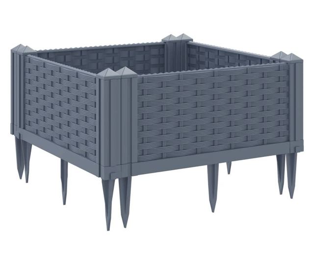 szürke PP kerti virágláda cövekekkel 42,5 x 42,5 x 28,5 cm