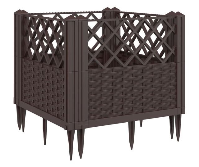 barna polipropilén kerti virágláda cövekekkel 43,5x43,5x43,5 cm