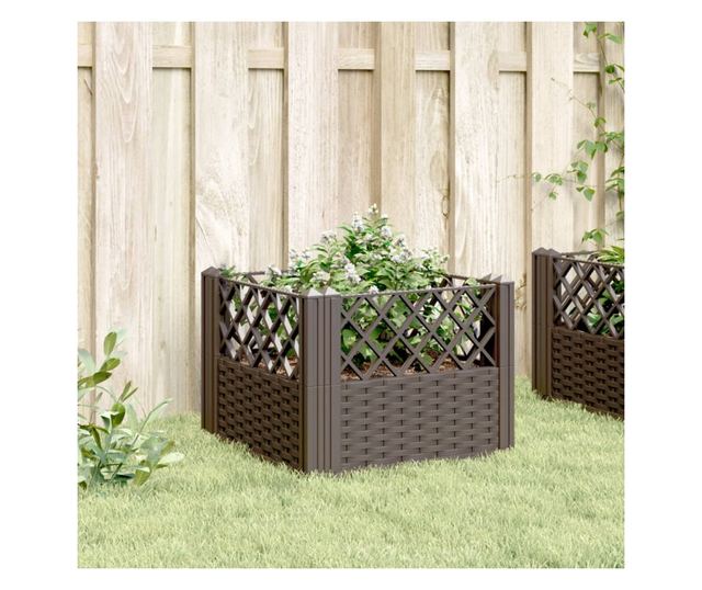 barna polipropilén kerti virágláda cövekekkel 43,5x43,5x43,5 cm