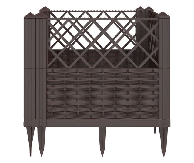 barna polipropilén kerti virágláda cövekekkel 43,5x43,5x43,5 cm