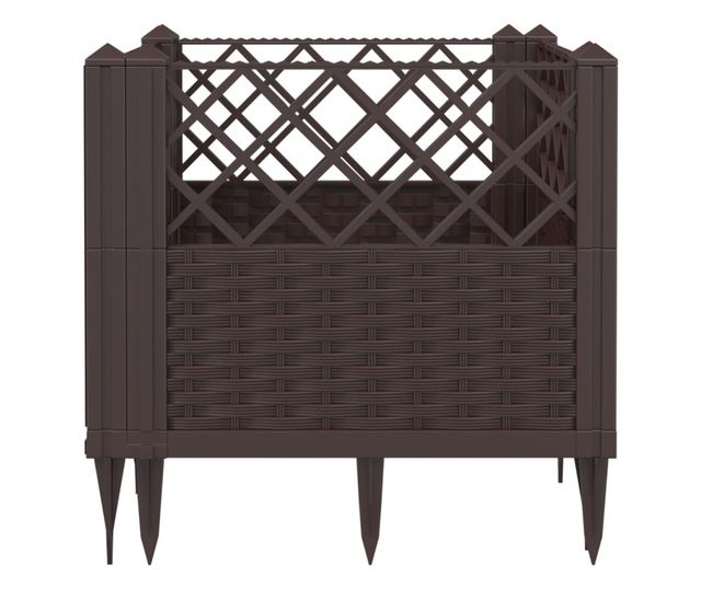 barna polipropilén kerti virágláda cövekekkel 43,5x43,5x43,5 cm