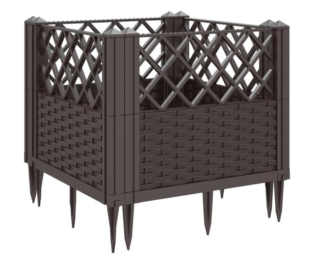 barna polipropilén kerti virágláda cövekekkel 43,5x43,5x43,5 cm