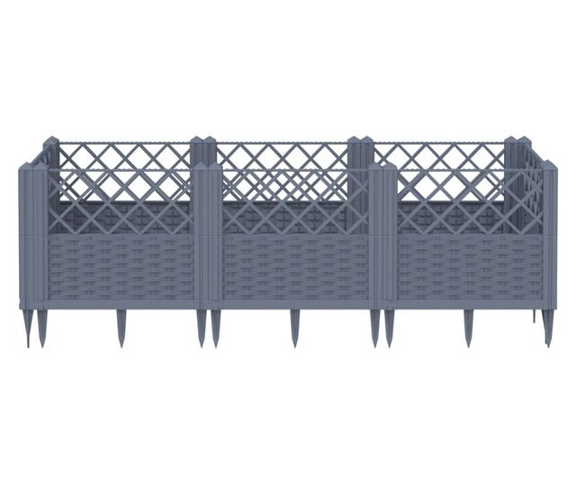 szürke PP kerti virágláda cövekekkel 123,5 x 43,5 x 43,5 cm