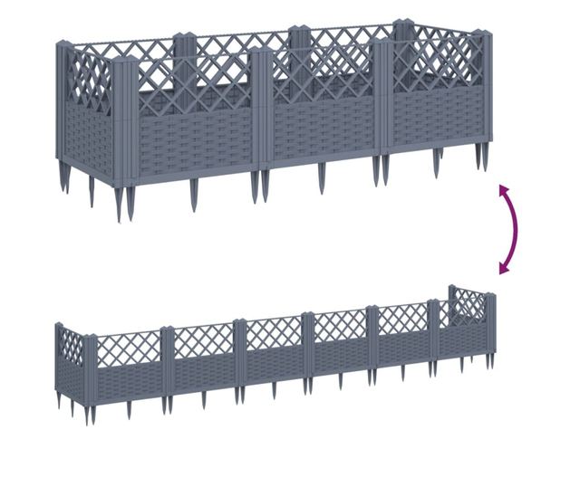 szürke PP kerti virágláda cövekekkel 123,5 x 43,5 x 43,5 cm