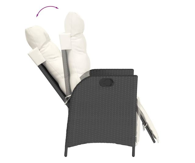 2 db fekete polyrattan dönthető kerti szék lábtartóval