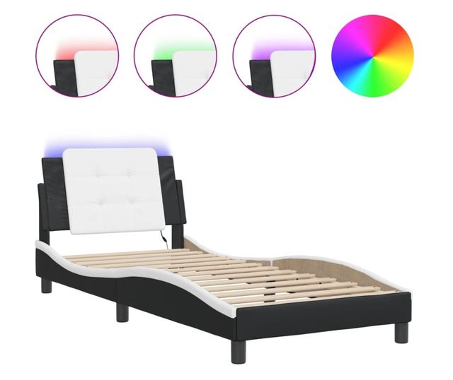 Рамка за легло с LED осветление черно-бяла 90x190 см еко кожа