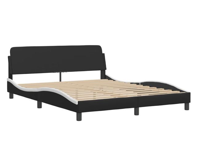 Легло с матрак, черно и бяло, 160x200 см, изкуствена кожа