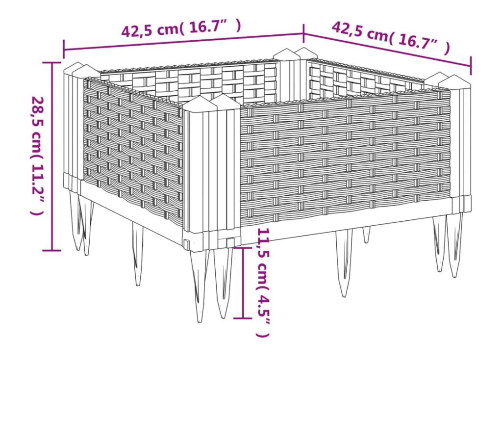 Zahradní truhlík s kolíky černý 42,5 x 42,5 x 28,5 cm PP - 10