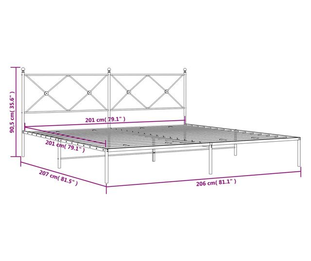 fehér fém ágykeret fejtámlával 200 x 200 cm