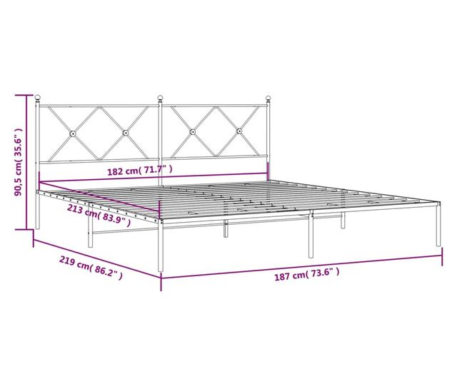 fekete fém ágykeret fejtámlával 183 x 213 cm