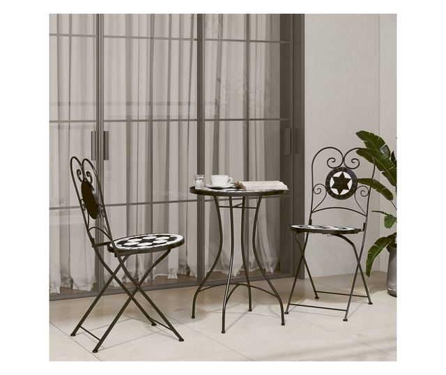 fekete és fehér kerámia mozaikmintás bisztróasztal Ø50 x 70 cm