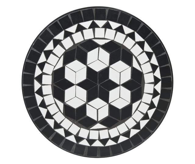 fekete és fehér kerámia mozaikmintás bisztróasztal Ø50 x 70 cm