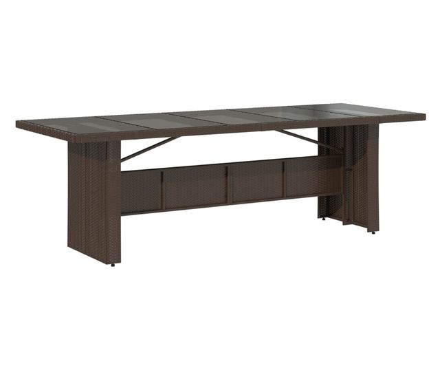 barna polyrattan üveglapos kerti asztal 240 x 90 x 75 cm