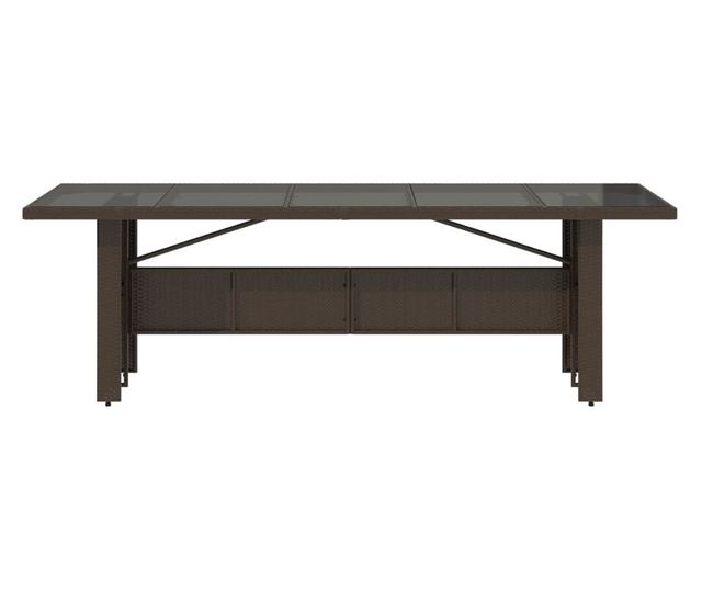 barna polyrattan üveglapos kerti asztal 240 x 90 x 75 cm