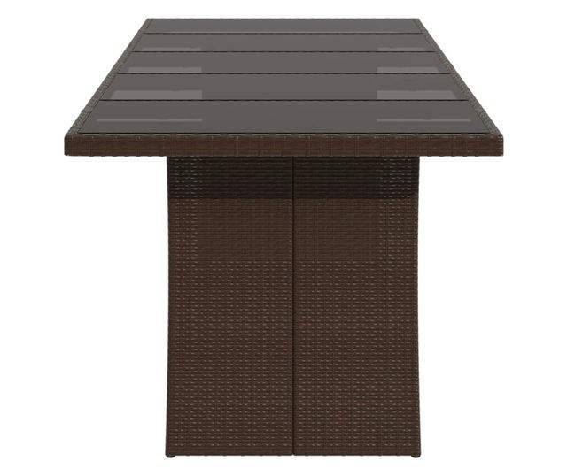 barna polyrattan üveglapos kerti asztal 240 x 90 x 75 cm