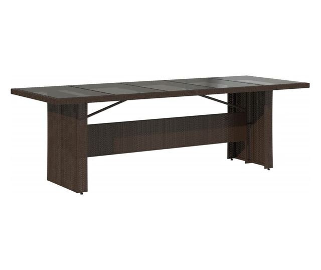 barna polyrattan üveglapos kerti asztal 240 x 90 x 75 cm