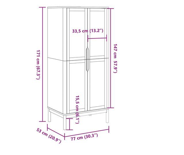 FLORO fehér tömör fenyőfa szekrény 77 x 53 x 171 cm