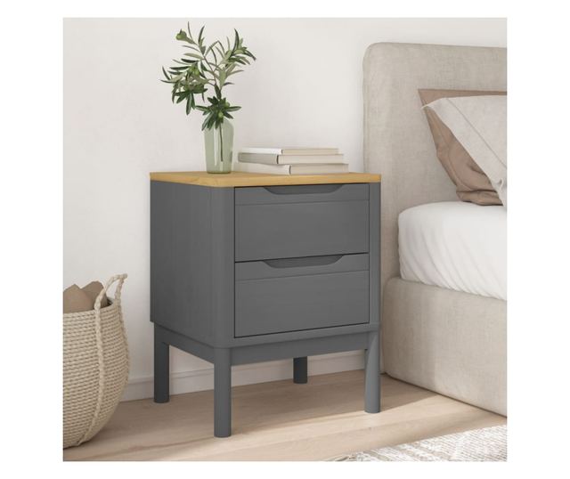 FLORO szürke tömör fenyőfa éjjeliszekrény 45 x 39 x 57 cm