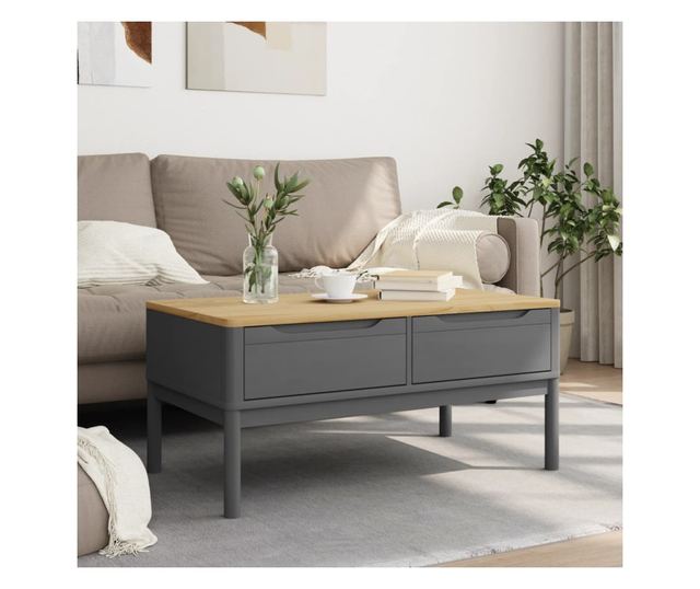 FLORO szürke tömör fenyőfa dohányzóasztal 99 x 55,5 x 45 cm