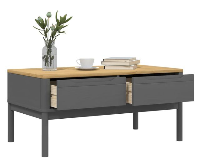 FLORO szürke tömör fenyőfa dohányzóasztal 99 x 55,5 x 45 cm