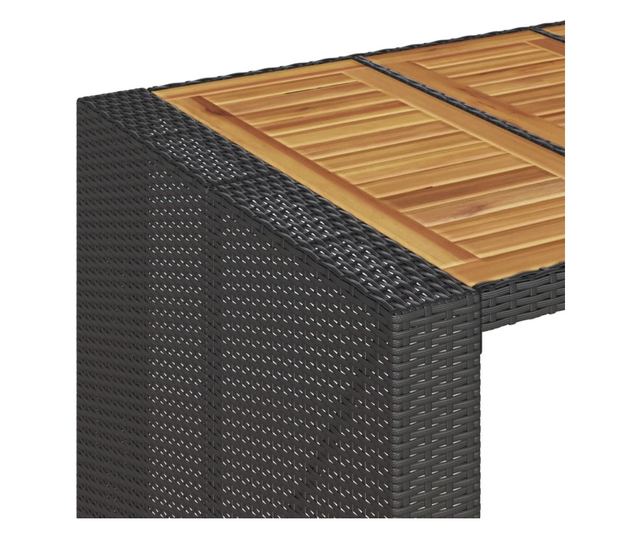 fekete polyrattan kerti bárasztal akácfa lappal 145x80x110 cm