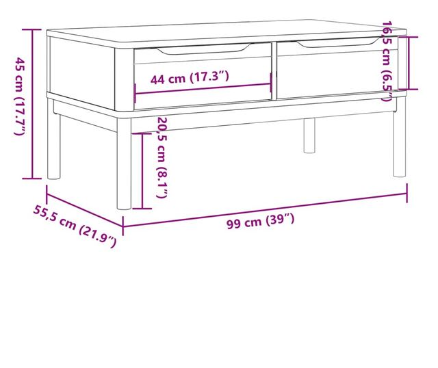 FLORO szürke tömör fenyőfa dohányzóasztal 99 x 55,5 x 45 cm
