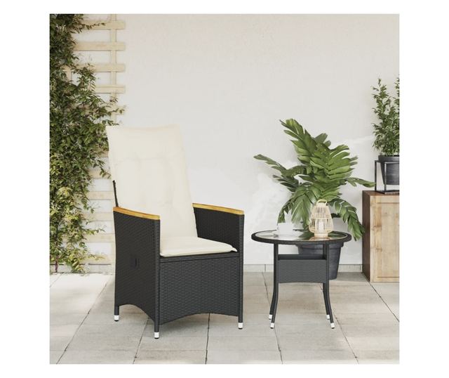 fekete polyrattan dönthető kerti szék párnával