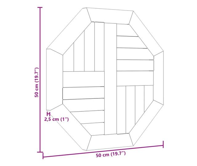 tömör tíkfa nyolcszögletű asztallap 50 x 50 x 2,5 cm