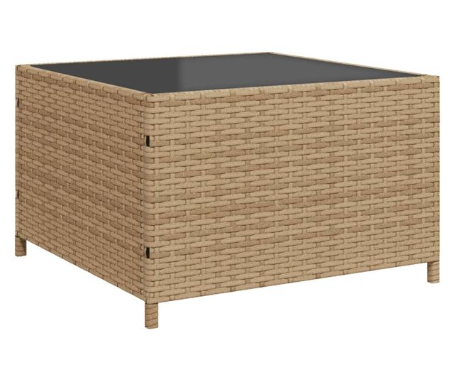 L-alakú bézs polyrattan kerti kanapé asztallal és párnával