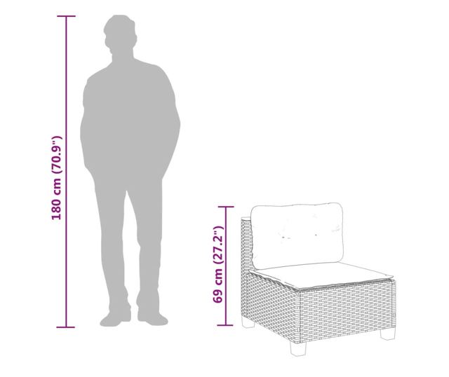 fekete polyrattan karfa nélküli kerti kanapé párnával