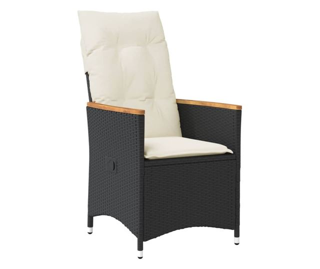 fekete polyrattan dönthető kerti szék párnával