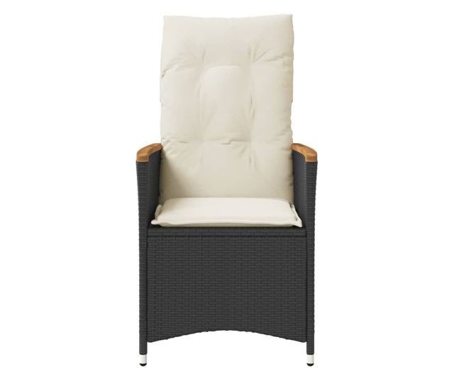 fekete polyrattan dönthető kerti szék párnával