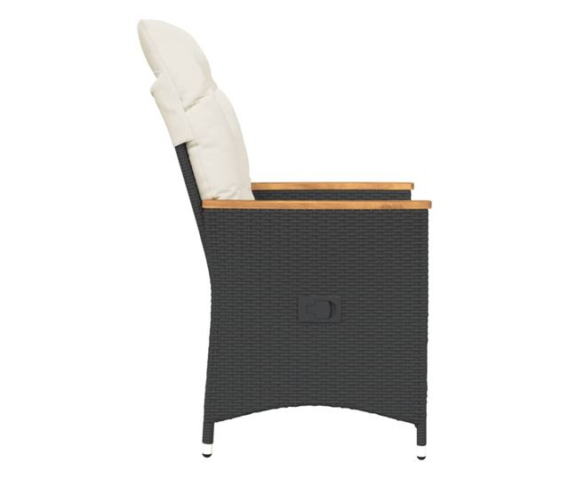 fekete polyrattan dönthető kerti szék párnával