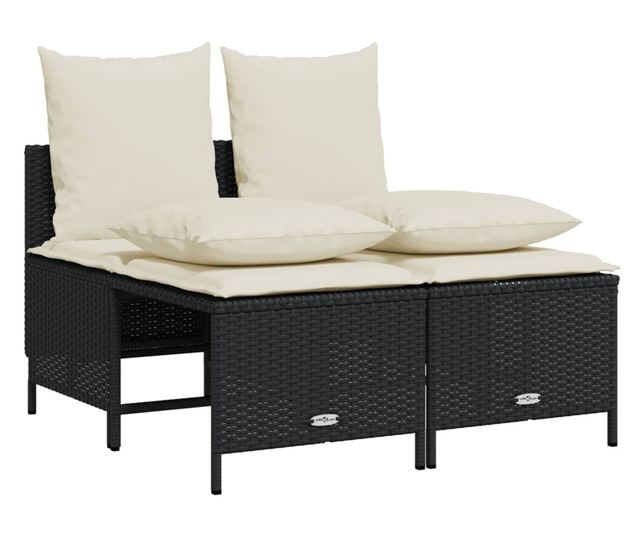 4 részes fekete polyrattan kerti ülőgarnitúra párnákkal