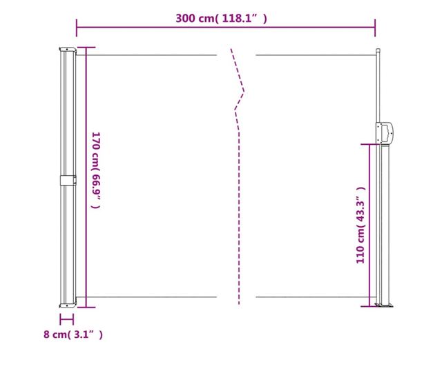 sötétzöld behúzható oldalsó napellenző 170 x 300 cm
