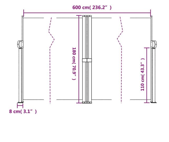 bézs behúzható oldalsó napellenző 180 x 600 cm