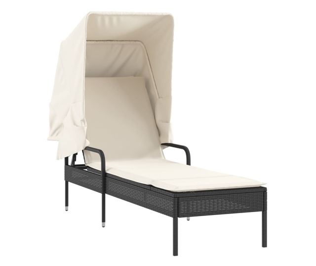 fekete polyrattan napozóágy tetővel