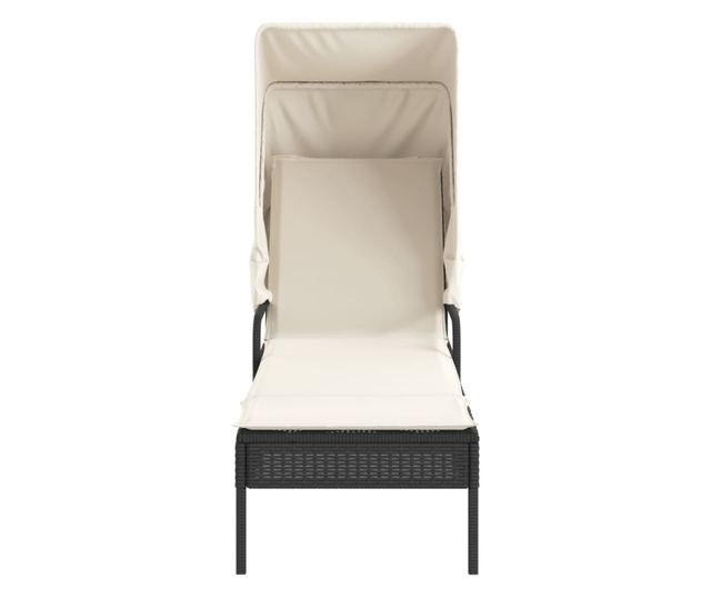 fekete polyrattan napozóágy tetővel