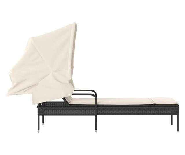 fekete polyrattan napozóágy tetővel