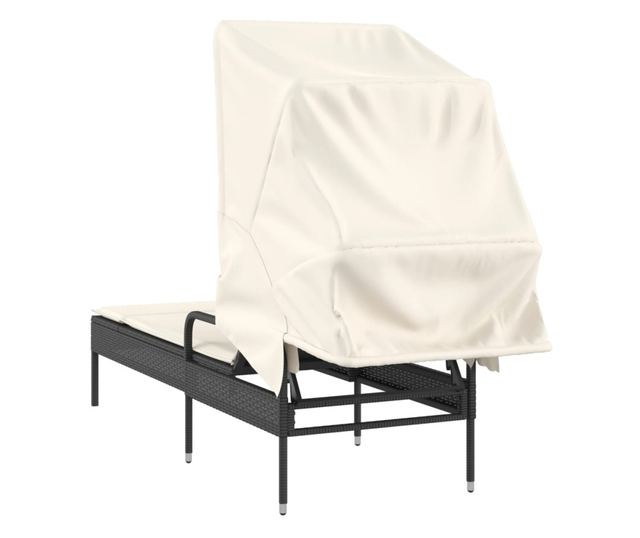 fekete polyrattan napozóágy tetővel