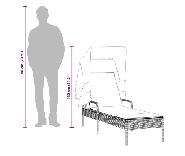 fekete polyrattan napozóágy tetővel